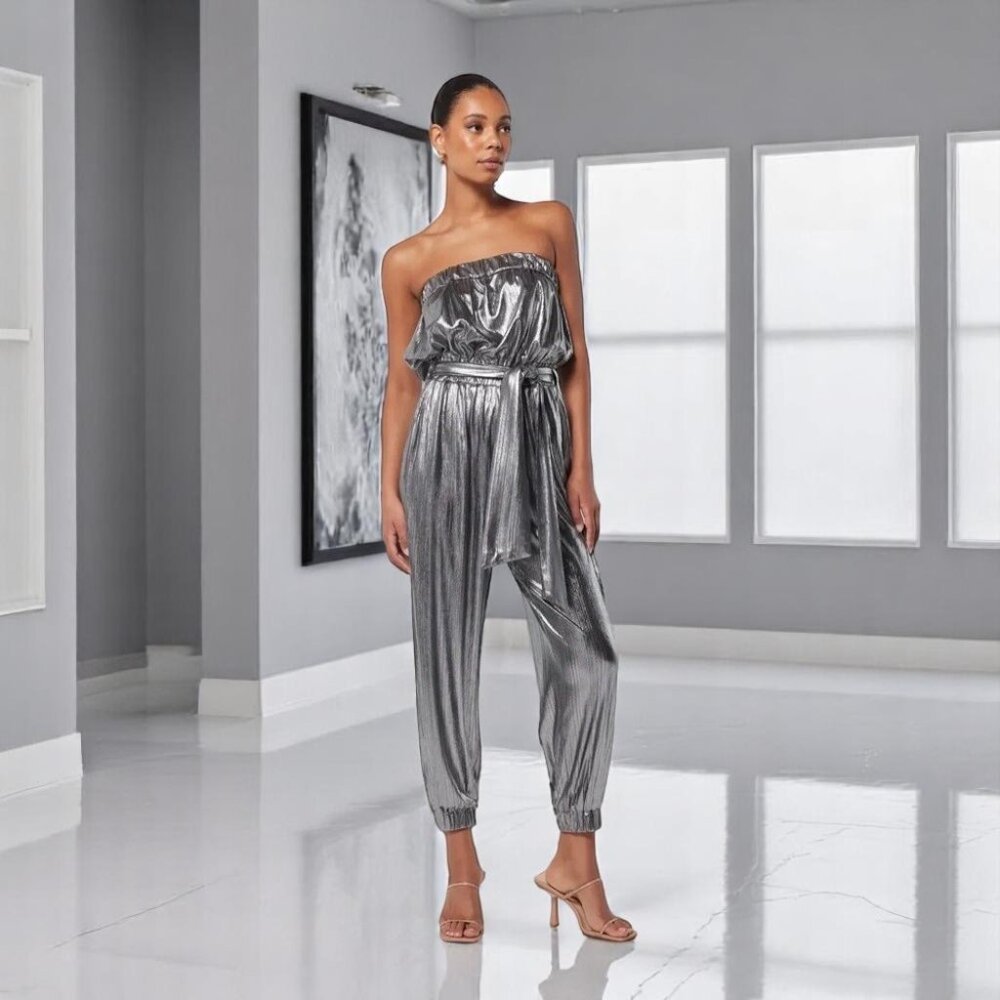 NWT Elliatt Amayah Gunmetal Metallic Jumpsuit - Picture 3 of 3